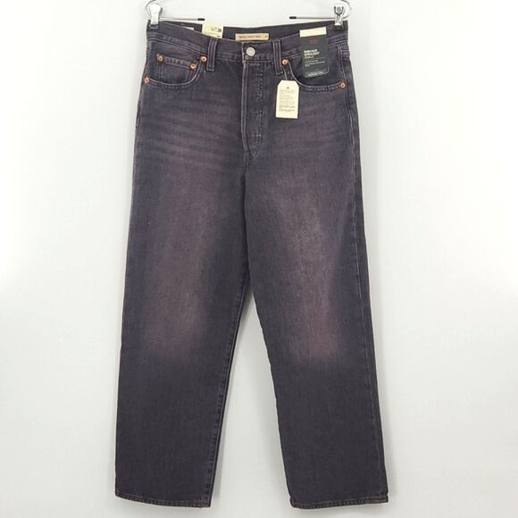 Levis Ribcage Straight Ankle Jeans Size 29x27 Purple Black Acid High Waist Chic - Picture 1 of 11